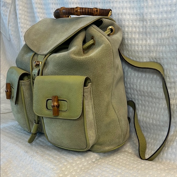 Gucci Bamboo Green Leather/Suede Backpack - Picture 15 of 16
